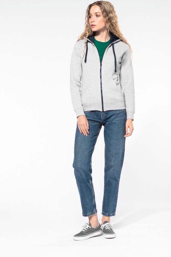 Sweat-shirt zippé capuche contrastée femme – Image 3
